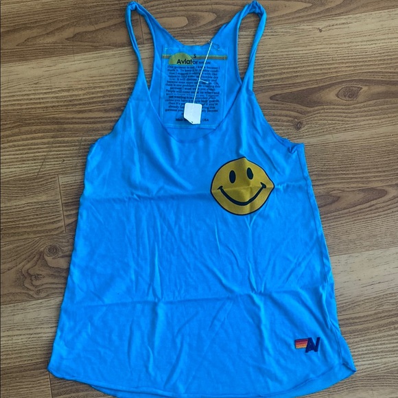 Aviator Nation Blue Yellow Tank Top with Smiley Face - Picture 1 of 6